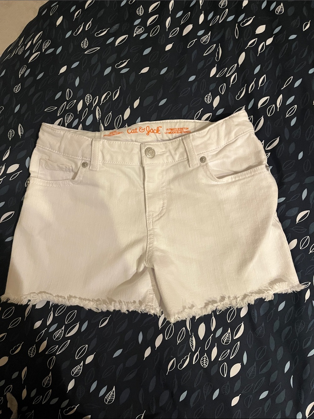 Cat & Jack White Distressed Hem Denim Shorts - Adjustable Waist